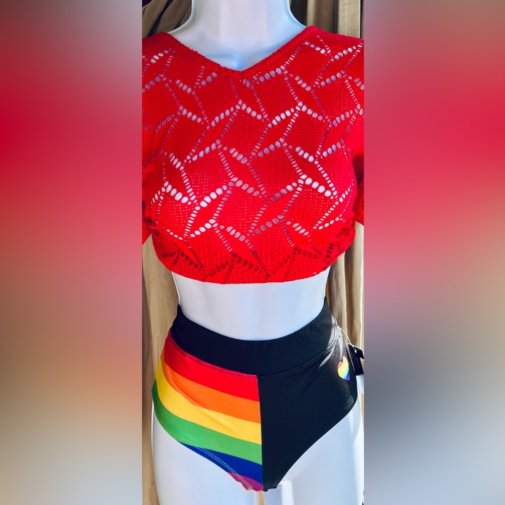 Vibrant Black and Rainbow Women's Bikini Bottoms